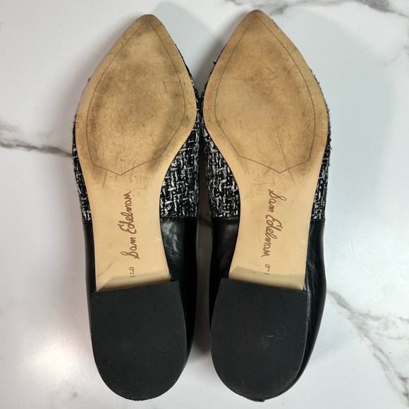 Sam Edelman Black Leather Tweed Glitter Pointed Toe Bow Flats Size 9 Preppy - Picture 7 of 7